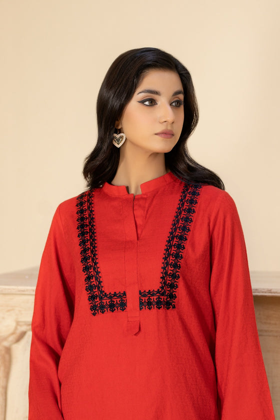 LW-11 Red Embroidered 2Pc - LA ROSAA